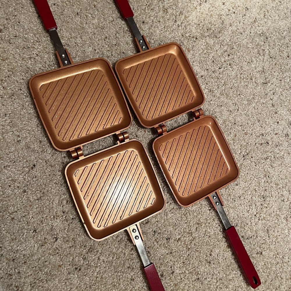 2 Red Copper Flipwich sandwich presses